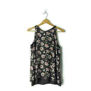 MAX STUDIO floral Sleeveless Layered Split Back Swing Tank blouse